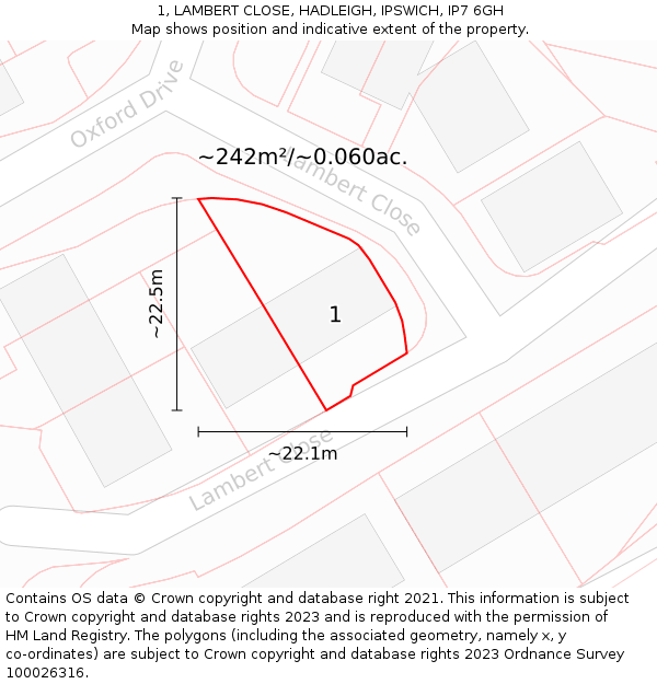 1, LAMBERT CLOSE, HADLEIGH, IPSWICH, IP7 6GH: Plot and title map