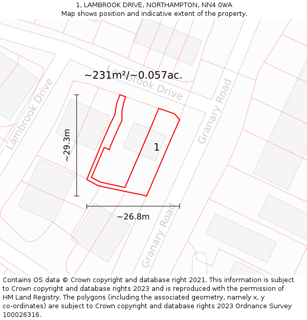 1, LAMBROOK DRIVE, NORTHAMPTON, NN4 0WA: Plot and title map