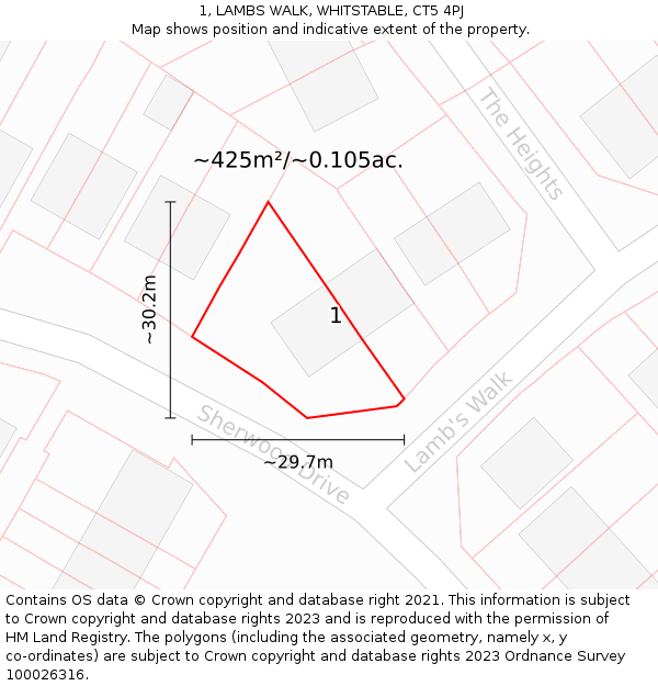 1, LAMBS WALK, WHITSTABLE, CT5 4PJ: Plot and title map