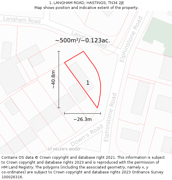 1, LANGHAM ROAD, HASTINGS, TN34 2JE: Plot and title map