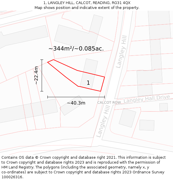 1, LANGLEY HILL, CALCOT, READING, RG31 4QX: Plot and title map