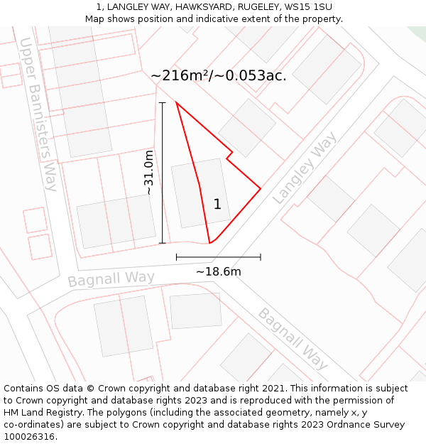 1, LANGLEY WAY, HAWKSYARD, RUGELEY, WS15 1SU: Plot and title map