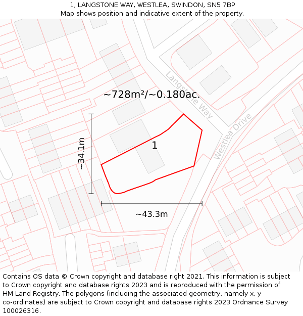 1, LANGSTONE WAY, WESTLEA, SWINDON, SN5 7BP: Plot and title map