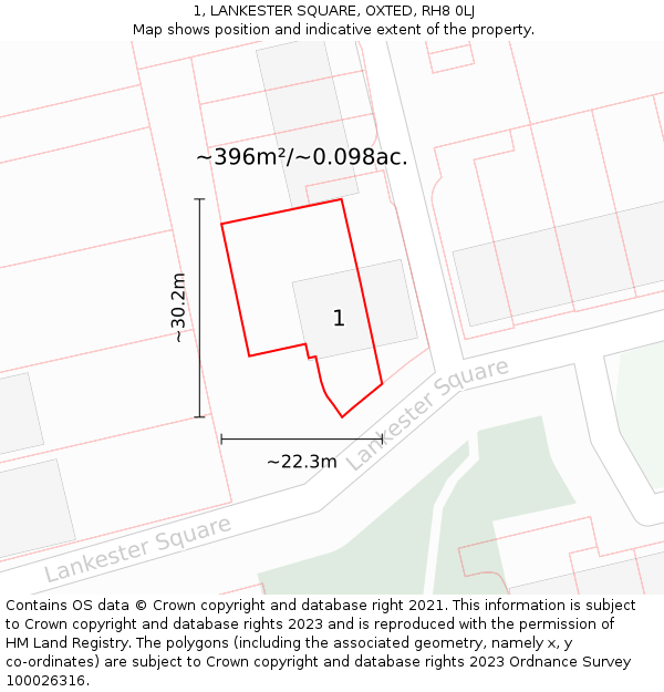 1, LANKESTER SQUARE, OXTED, RH8 0LJ: Plot and title map