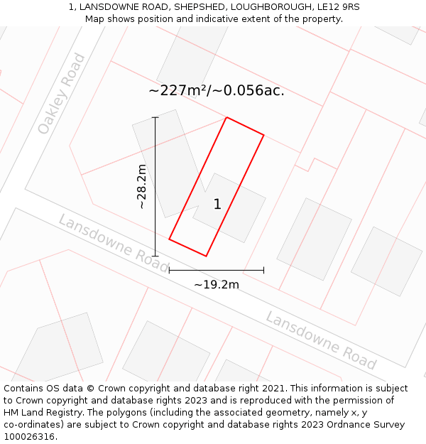 1, LANSDOWNE ROAD, SHEPSHED, LOUGHBOROUGH, LE12 9RS: Plot and title map