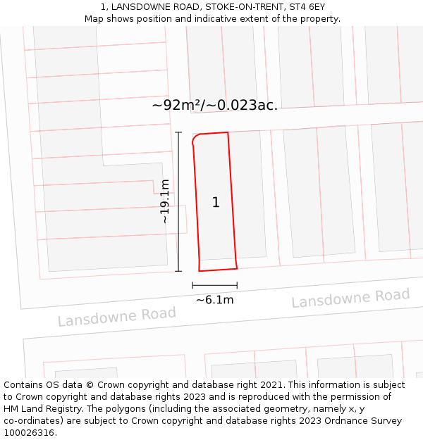 1, LANSDOWNE ROAD, STOKE-ON-TRENT, ST4 6EY: Plot and title map
