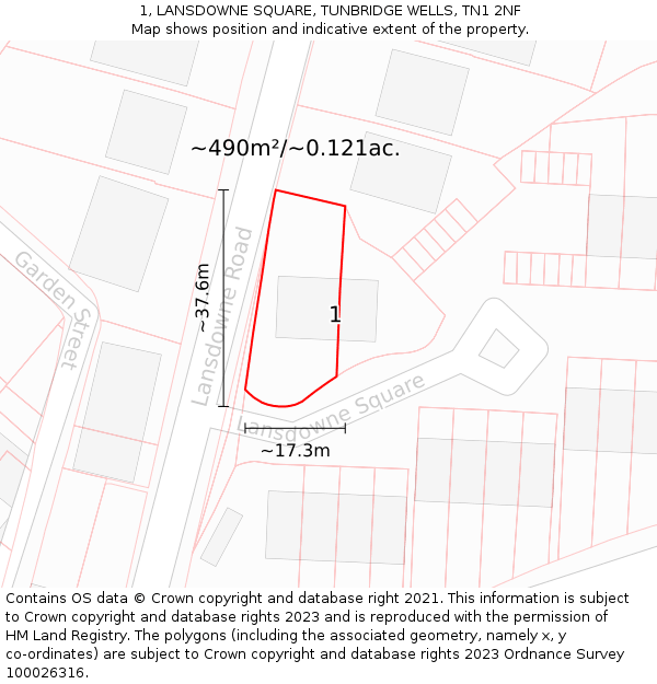 1, LANSDOWNE SQUARE, TUNBRIDGE WELLS, TN1 2NF: Plot and title map