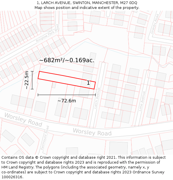 1, LARCH AVENUE, SWINTON, MANCHESTER, M27 0DQ: Plot and title map
