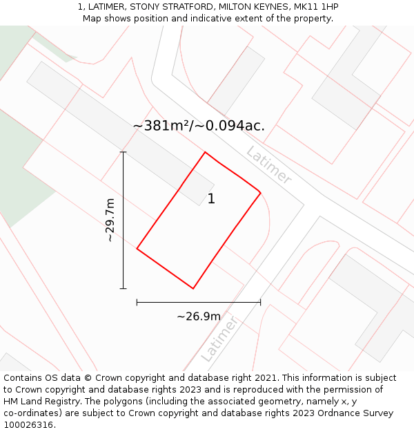 1, LATIMER, STONY STRATFORD, MILTON KEYNES, MK11 1HP: Plot and title map