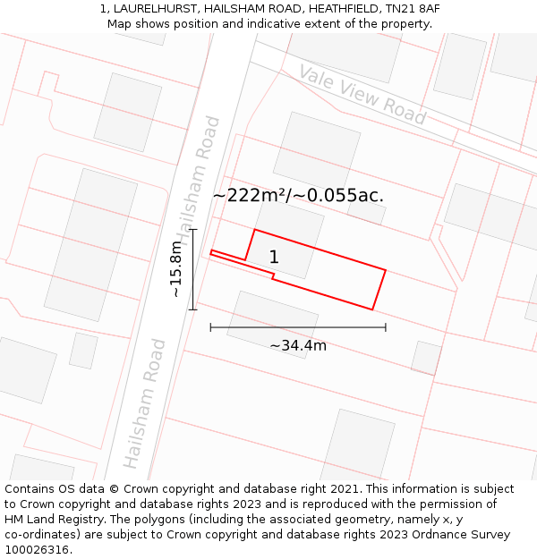 1, LAURELHURST, HAILSHAM ROAD, HEATHFIELD, TN21 8AF: Plot and title map