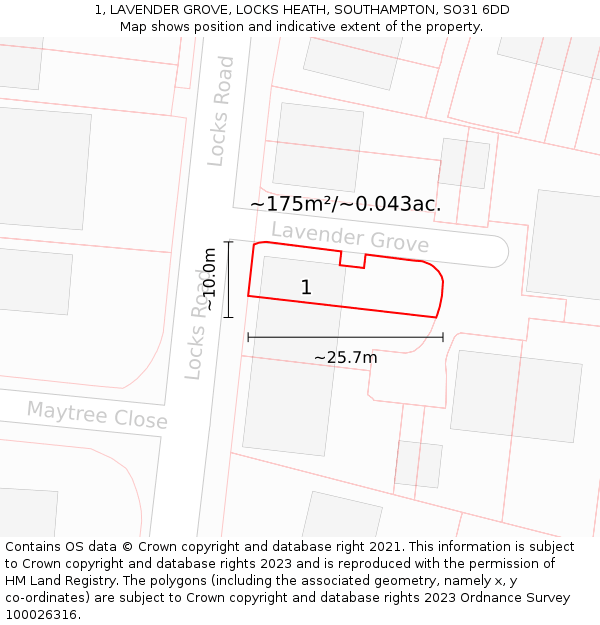 1, LAVENDER GROVE, LOCKS HEATH, SOUTHAMPTON, SO31 6DD: Plot and title map