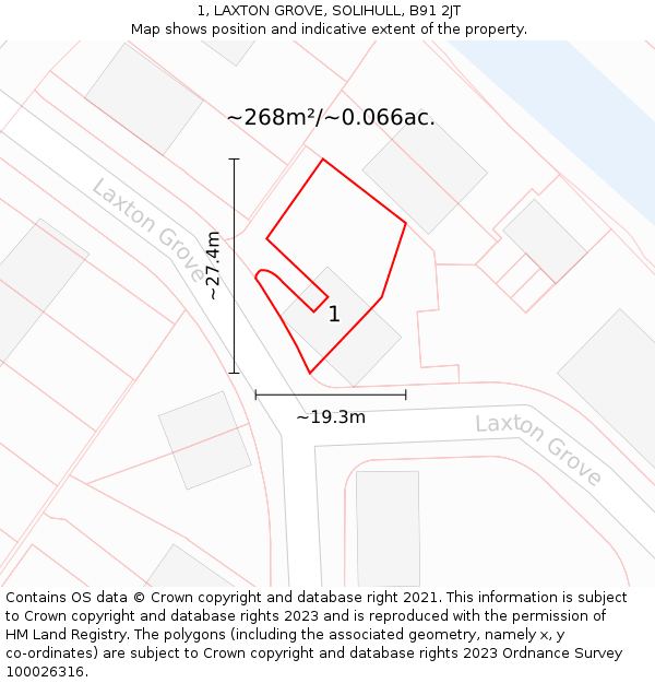 1, LAXTON GROVE, SOLIHULL, B91 2JT: Plot and title map