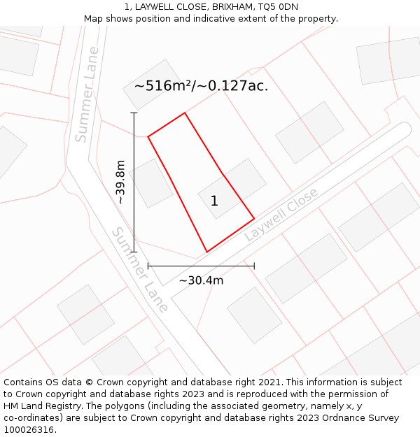 1, LAYWELL CLOSE, BRIXHAM, TQ5 0DN: Plot and title map
