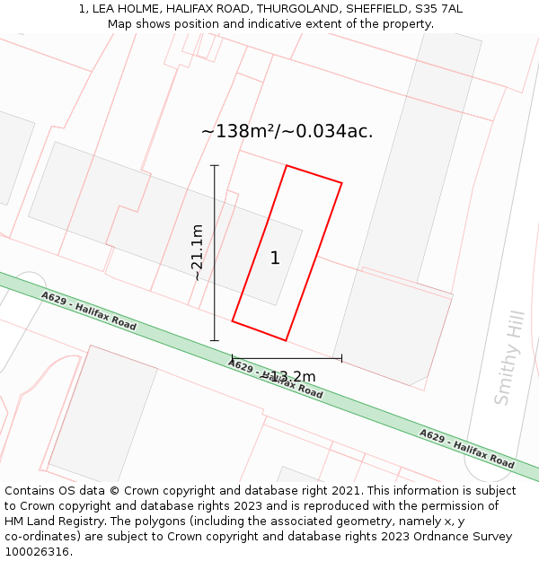 1, LEA HOLME, HALIFAX ROAD, THURGOLAND, SHEFFIELD, S35 7AL: Plot and title map