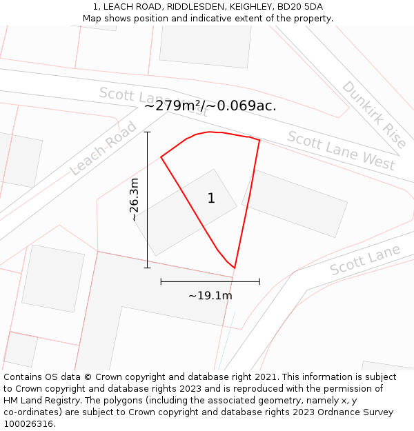 1, LEACH ROAD, RIDDLESDEN, KEIGHLEY, BD20 5DA: Plot and title map