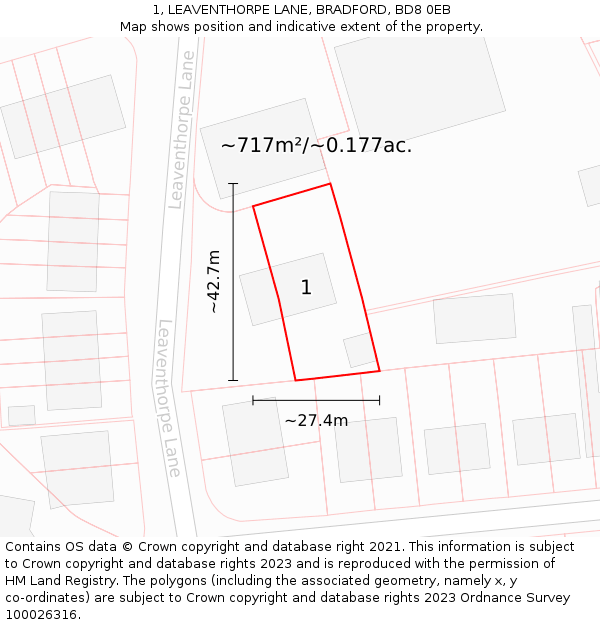 1, LEAVENTHORPE LANE, BRADFORD, BD8 0EB: Plot and title map