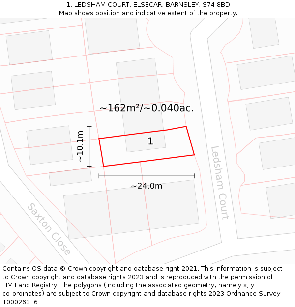 1, LEDSHAM COURT, ELSECAR, BARNSLEY, S74 8BD: Plot and title map