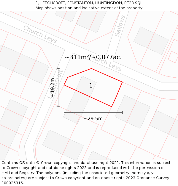 1, LEECHCROFT, FENSTANTON, HUNTINGDON, PE28 9QH: Plot and title map