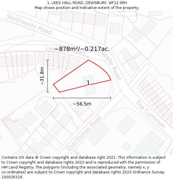 1, LEES HALL ROAD, DEWSBURY, WF12 0RH: Plot and title map