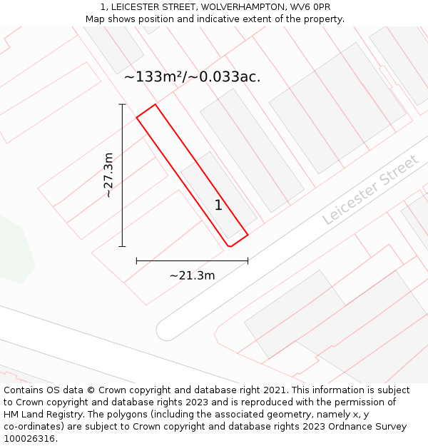 1, LEICESTER STREET, WOLVERHAMPTON, WV6 0PR: Plot and title map