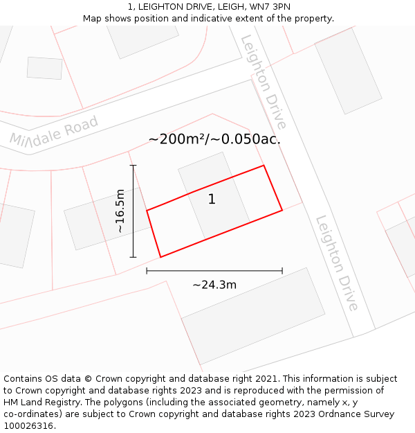 1, LEIGHTON DRIVE, LEIGH, WN7 3PN: Plot and title map