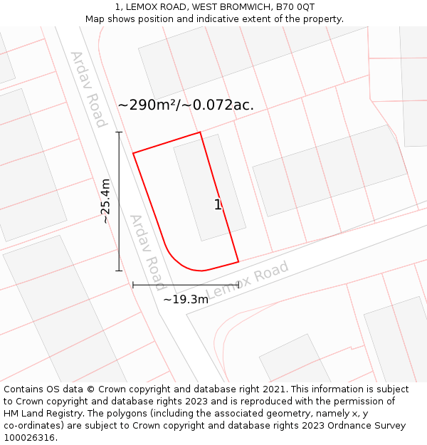 1, LEMOX ROAD, WEST BROMWICH, B70 0QT: Plot and title map