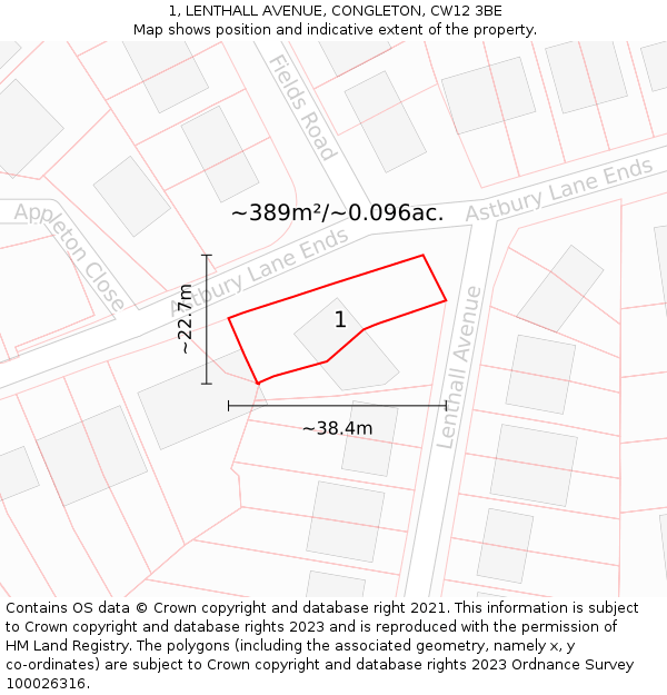 1, LENTHALL AVENUE, CONGLETON, CW12 3BE: Plot and title map