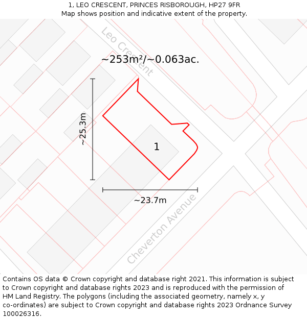 1, LEO CRESCENT, PRINCES RISBOROUGH, HP27 9FR: Plot and title map