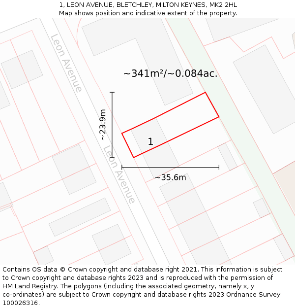 1, LEON AVENUE, BLETCHLEY, MILTON KEYNES, MK2 2HL: Plot and title map
