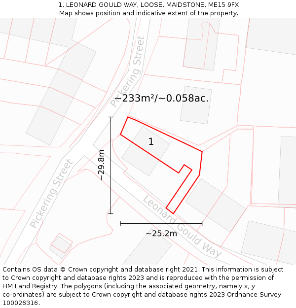 1, LEONARD GOULD WAY, LOOSE, MAIDSTONE, ME15 9FX: Plot and title map