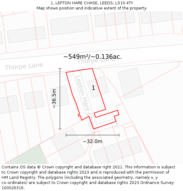 1, LEPTON HARE CHASE, LEEDS, LS10 4TY: Plot and title map