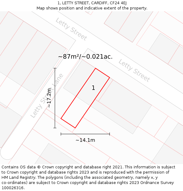 1, LETTY STREET, CARDIFF, CF24 4EJ: Plot and title map