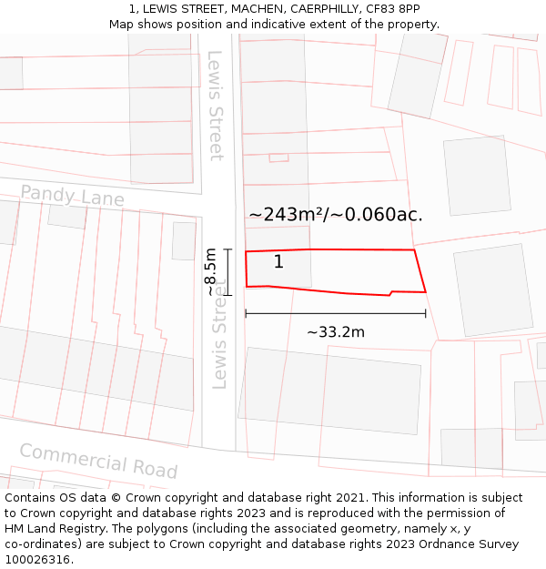 1, LEWIS STREET, MACHEN, CAERPHILLY, CF83 8PP: Plot and title map