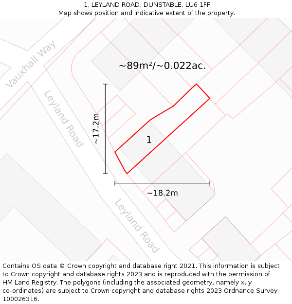 1, LEYLAND ROAD, DUNSTABLE, LU6 1FF: Plot and title map