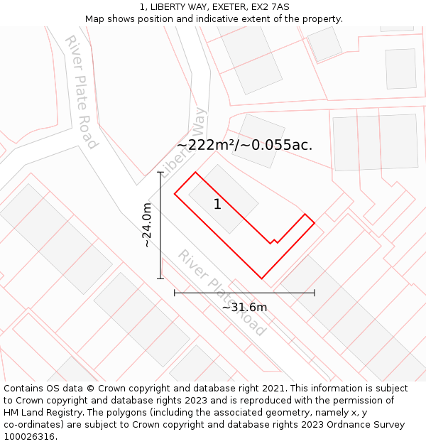 1, LIBERTY WAY, EXETER, EX2 7AS: Plot and title map