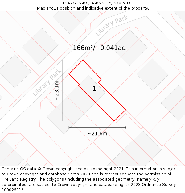 1, LIBRARY PARK, BARNSLEY, S70 6FD: Plot and title map