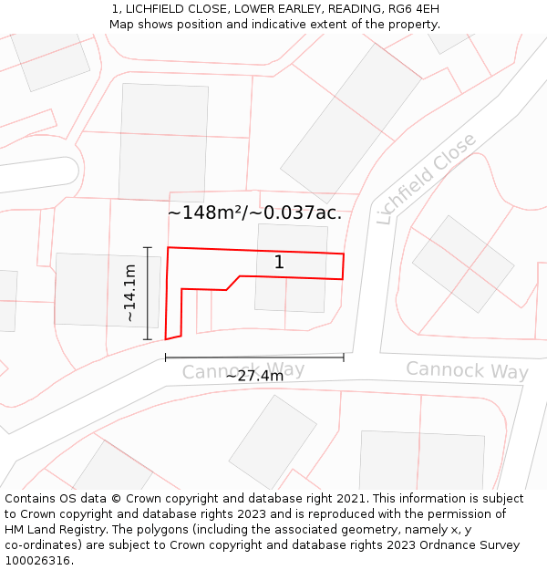 1, LICHFIELD CLOSE, LOWER EARLEY, READING, RG6 4EH: Plot and title map