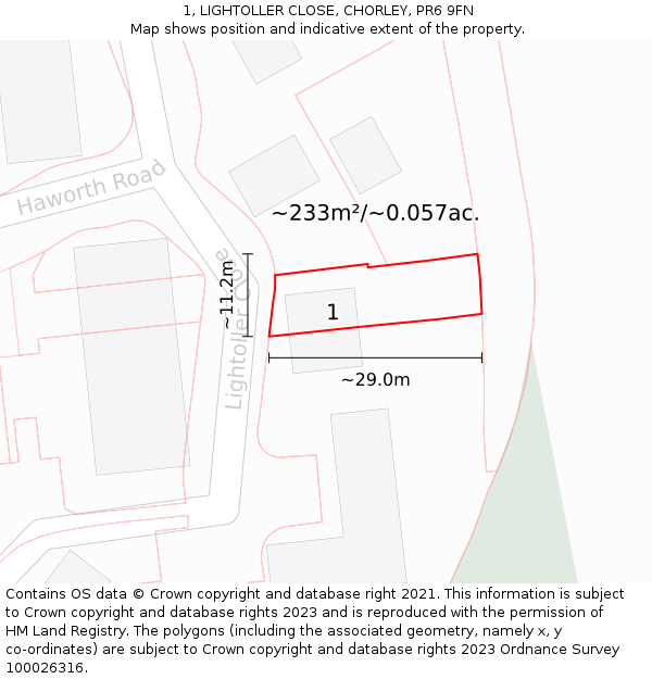 1, LIGHTOLLER CLOSE, CHORLEY, PR6 9FN: Plot and title map