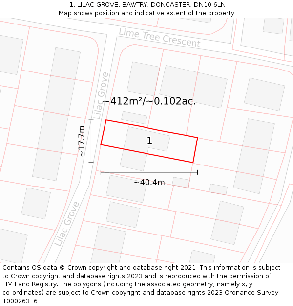 1, LILAC GROVE, BAWTRY, DONCASTER, DN10 6LN: Plot and title map
