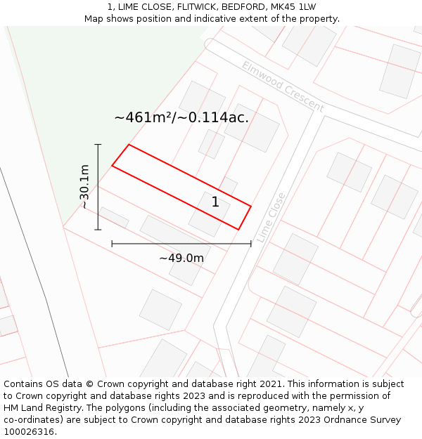 1, LIME CLOSE, FLITWICK, BEDFORD, MK45 1LW: Plot and title map
