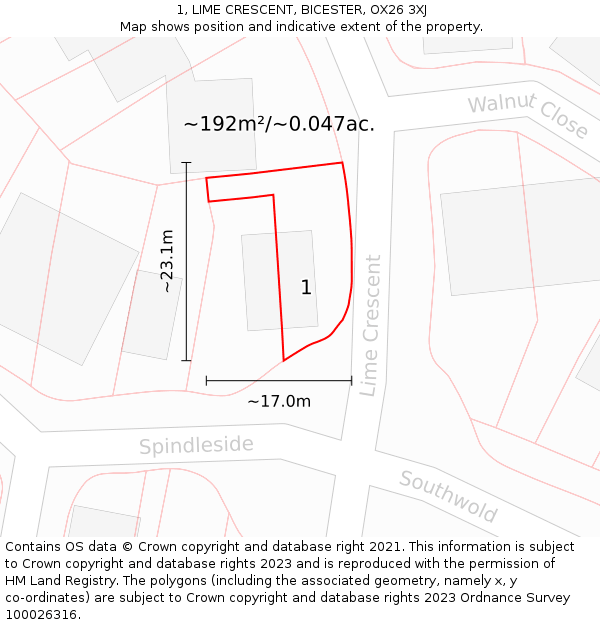 1, LIME CRESCENT, BICESTER, OX26 3XJ: Plot and title map
