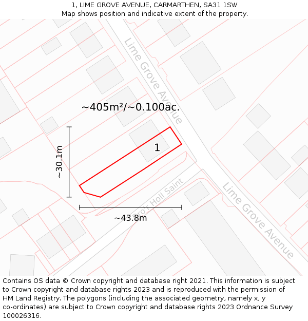 1, LIME GROVE AVENUE, CARMARTHEN, SA31 1SW: Plot and title map
