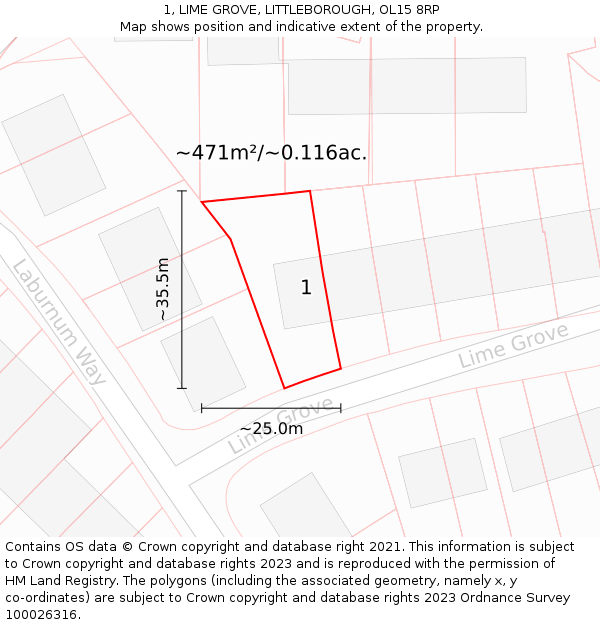 1, LIME GROVE, LITTLEBOROUGH, OL15 8RP: Plot and title map