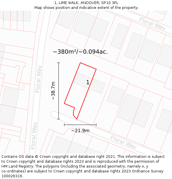 1, LIME WALK, ANDOVER, SP10 3PL: Plot and title map
