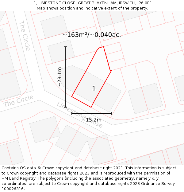 1, LIMESTONE CLOSE, GREAT BLAKENHAM, IPSWICH, IP6 0FF: Plot and title map