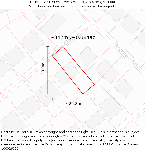 1, LIMESTONE CLOSE, WOODSETTS, WORKSOP, S81 8RU: Plot and title map
