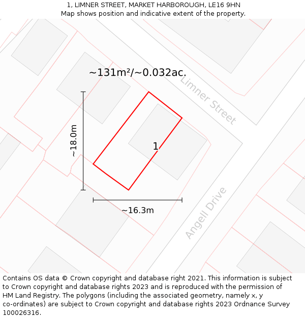 1, LIMNER STREET, MARKET HARBOROUGH, LE16 9HN: Plot and title map