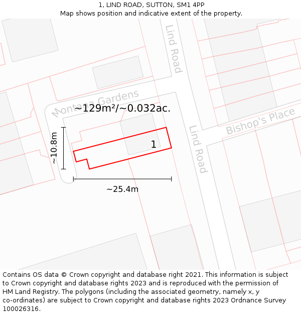 1, LIND ROAD, SUTTON, SM1 4PP: Plot and title map