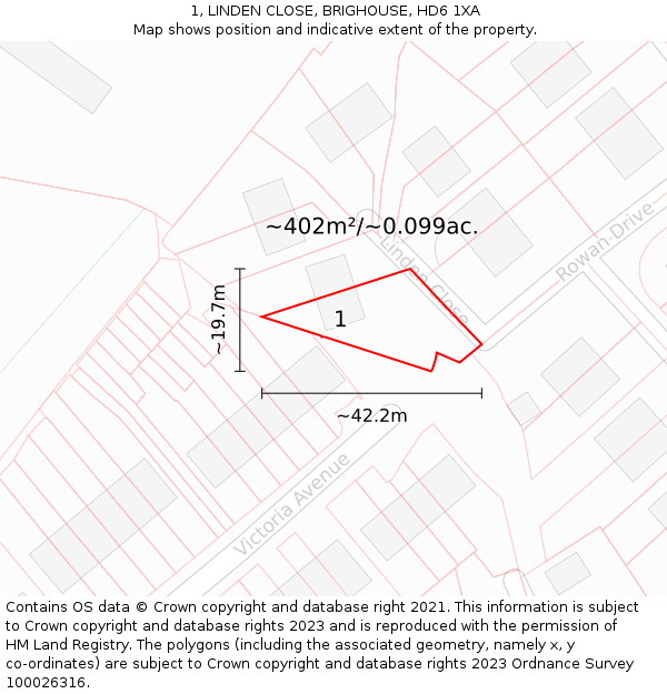 1, LINDEN CLOSE, BRIGHOUSE, HD6 1XA: Plot and title map