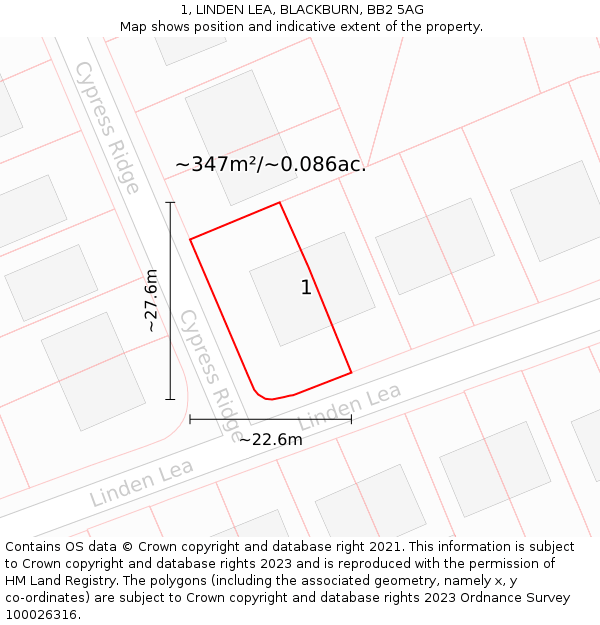 1, LINDEN LEA, BLACKBURN, BB2 5AG: Plot and title map